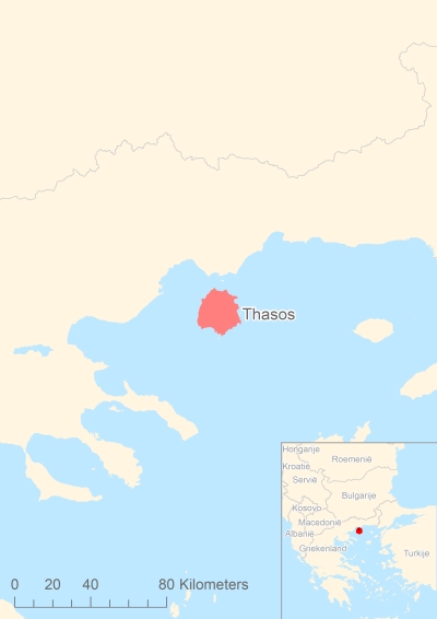 Ligging van het eiland Thasos in Europa