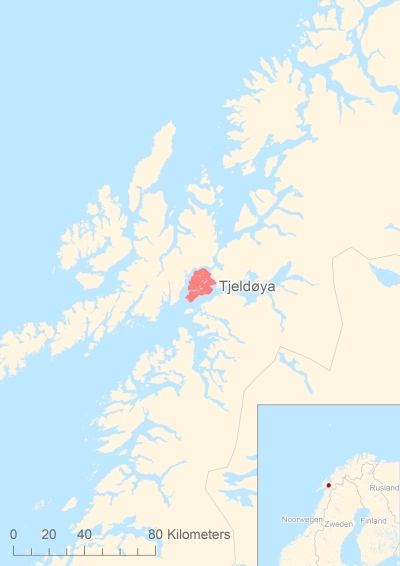 Ligging van het eiland Tjeldøya in Europa