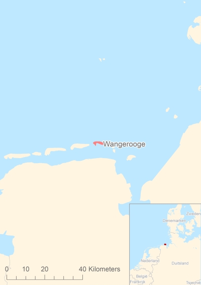Ligging van het eiland Wangerooge in Europa