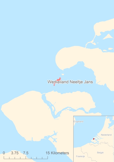 Ligging van het eiland Werkeiland Neeltje Jans in Europa