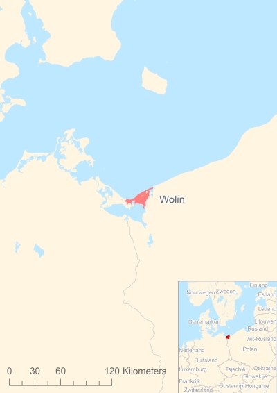 Ligging van het eiland Wolin in Europa