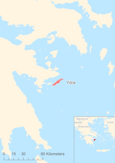 Ligging van het eiland Ydra in Europa