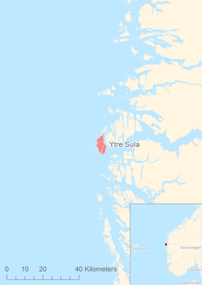 Ligging van het eiland Ytre Sula in Europa