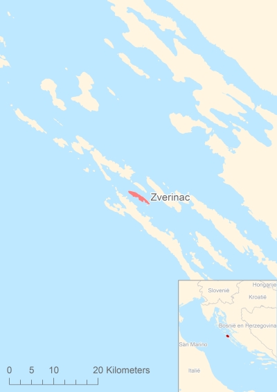 Ligging van het eiland Zverinac in Europa